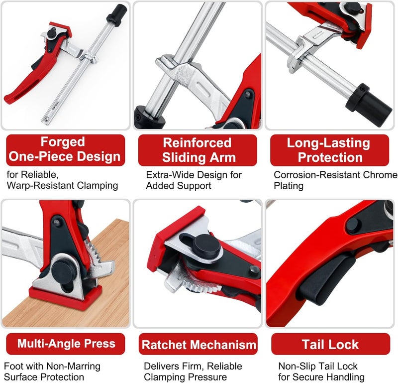 Cuidosful Bench Dog Clamp for 3/4" Dog Holes – Heavy Duty Quick-Ratchet Woodworking Clamp with Adjustable Pivot Jaw, 2PCS 19mm Non-Slip Bench Dogs, Fits MFT Tables and Workbenches - Image 4